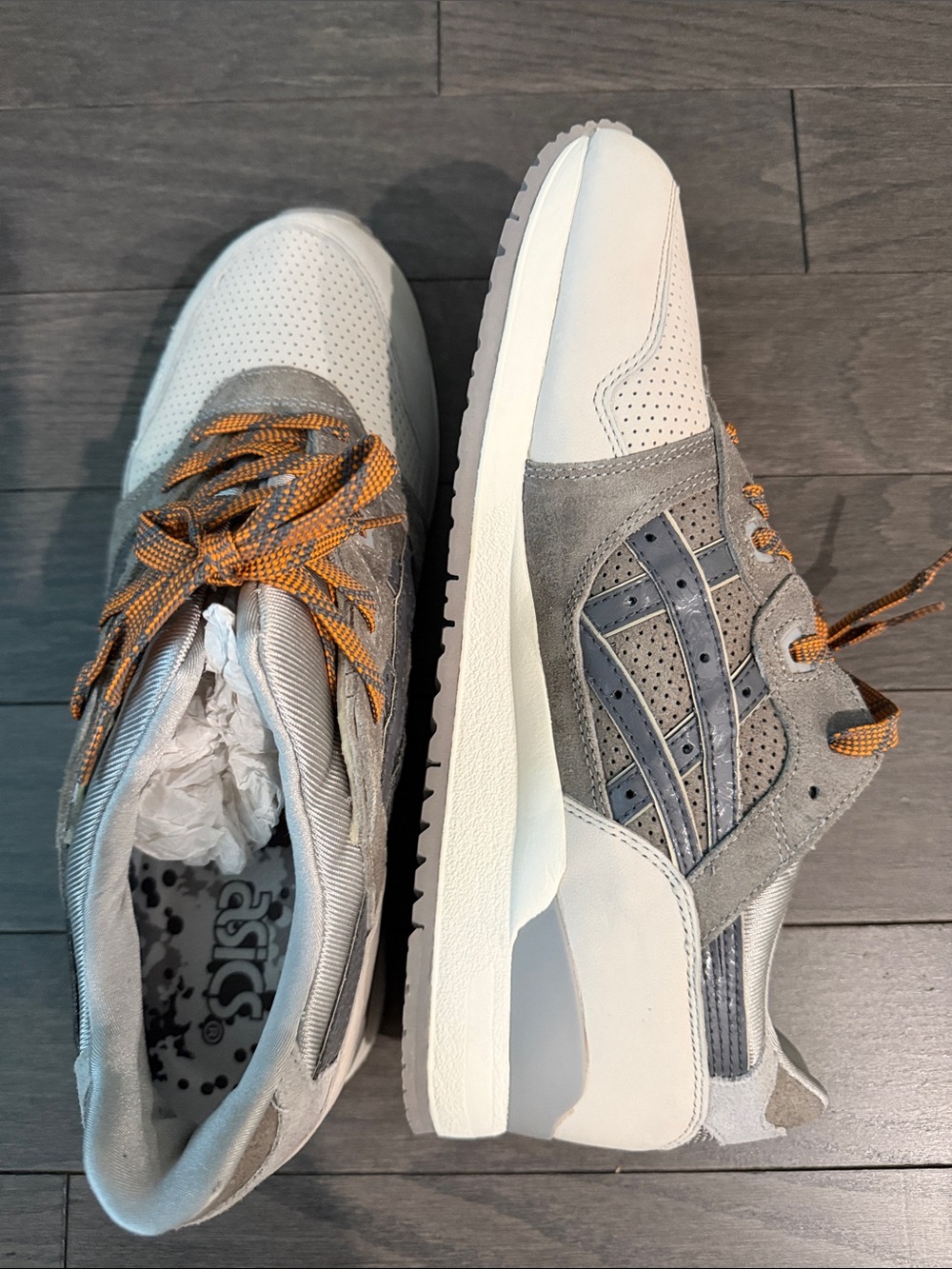Asics Men's Grey & White Suede Mesh Sneakers with Orange Accents - Picture 3 of 8